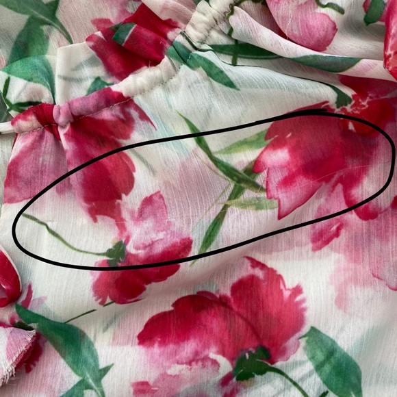 MISA Red Pink Fuchsia Floral Watercolor Chiffon Sera Top Short Sleeve Blouse - Picture 13 of 14